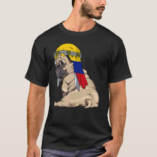 Camiseta Cachorro Pug Fofo Retro Orgulho Bandeira Colômbia