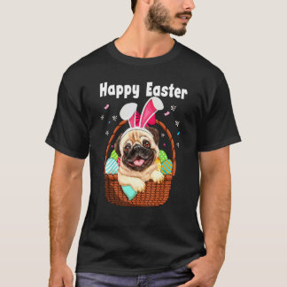 Camiseta Cachorro Pug Fofo Vestindo Orelhas de Coelho Cesta