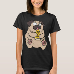 Camiseta Cachorro Pug Gordo Comendo Pizza Estilo de Desenho