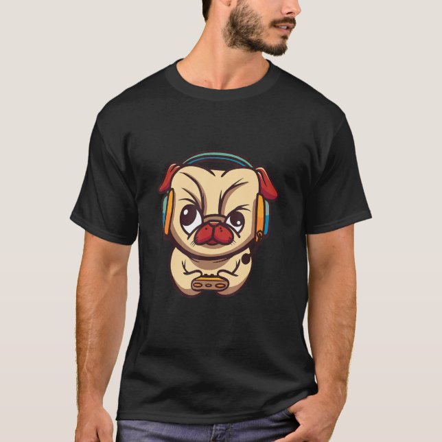Camiseta Cachorro pug jogador engraçado (Frente)