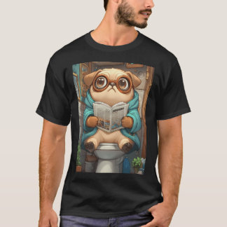 Camiseta Cachorro Pug Lê Notícias Aconchegantes da Manhã no