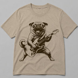 Camiseta Cachorro Pug Louco por Rock Despedacando Guitarra 
