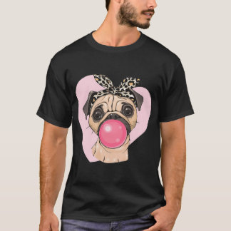 Camiseta Cachorro Pug Menina de Desenho Animado Fofo com um