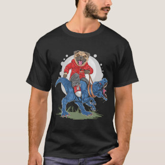 Camiseta cachorro pug montando t-rex azul, cachorro pug mon