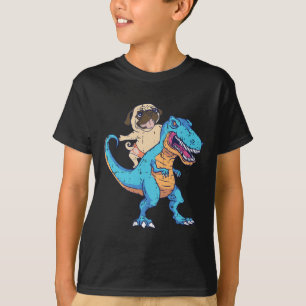 Camiseta Cachorro Pug Montando T-rex Surfando Dinossauro Am