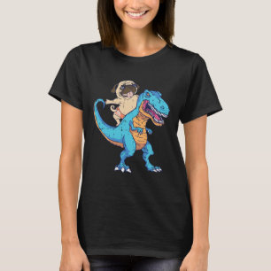 Camiseta Cachorro Pug Montando T-rex Surfando Dinossauro Am