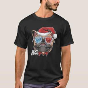 Camiseta Cachorro Pug Natal Cachorrinho Papai Noel rosto fo