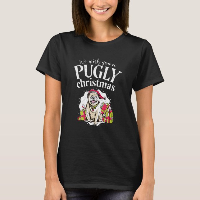 Camiseta Cachorro Pug Natalino Distorcido Retro (Frente)