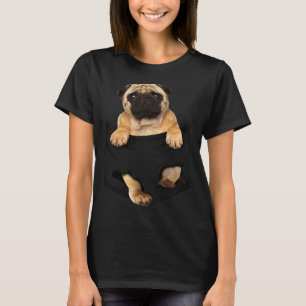 Camiseta Cachorro Pug no bolso Pug no meio do bolso Pug den
