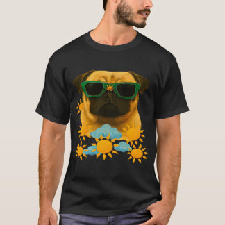 Camiseta Cachorro Pug no verão estilo realista e pintura