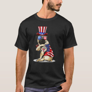 Camiseta Cachorro Pug Óculos da Bandeira dos EUA 4 de Julho