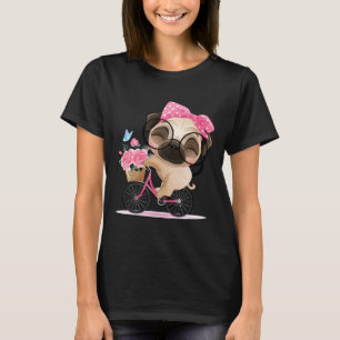 Camiseta Cachorro Pug Pequeno e Fofo Andando de Bicicleta N