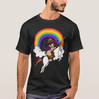 Camiseta Cachorro Pug Pirata Montando Unicórnio