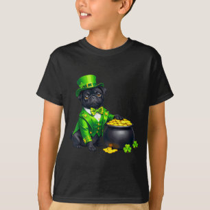 Camiseta Cachorro pug preto duende trevos dia de são patríc