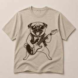 Camiseta Cachorro Pug Rockstar Feliz Tocando Guitarra Elétr