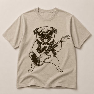 Camiseta Cachorro Pug Rockstar Feliz Tocando Guitarra Elétr