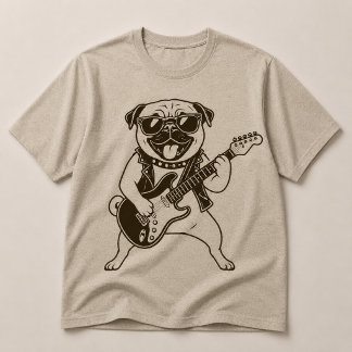 Camiseta Cachorro Pug Rockstar Feliz Tocando Guitarra Elétr