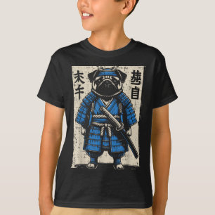 Camiseta Cachorro Pug Samurai Engraçado Arte de Guerreiro J