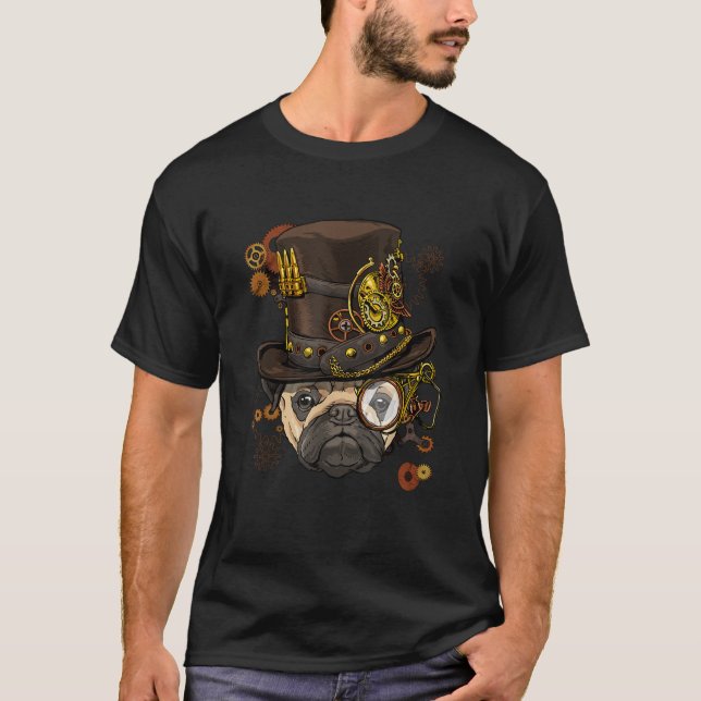 Camiseta Cachorro Pug Steampunk Amantes de Pug Steampunk  (Frente)