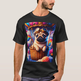 Camiseta Cachorro pug steampunk fofo em uma cesta de um bal