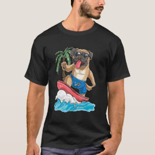 Camiseta Cachorro Pug Surfando Prancha de Surf Retro Surf