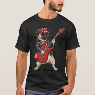Camiseta Cachorro Pug Tocando Guitarra Elétrica Música Rock