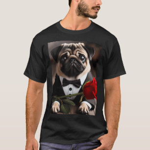 Camiseta Cachorro pug triste em terno e gravata borboleta c