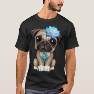 Camiseta Cachorro Pug Zen com Símbolo de Yoga Om Azul