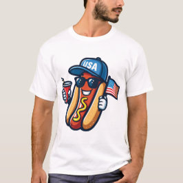 Camiseta Cachorro Quente 4 De Julho Foguete Patriótico & Fo
