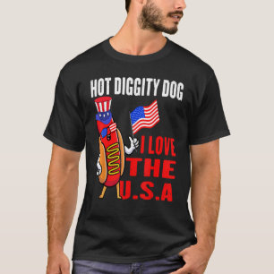 Camiseta Cachorro Quente Adoro EUA Cachorros Quentes 4 De J