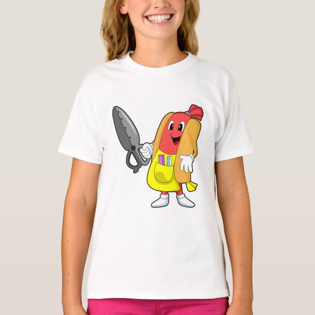 Camiseta Cachorro quente como cabeceira com tesoura (Frente)