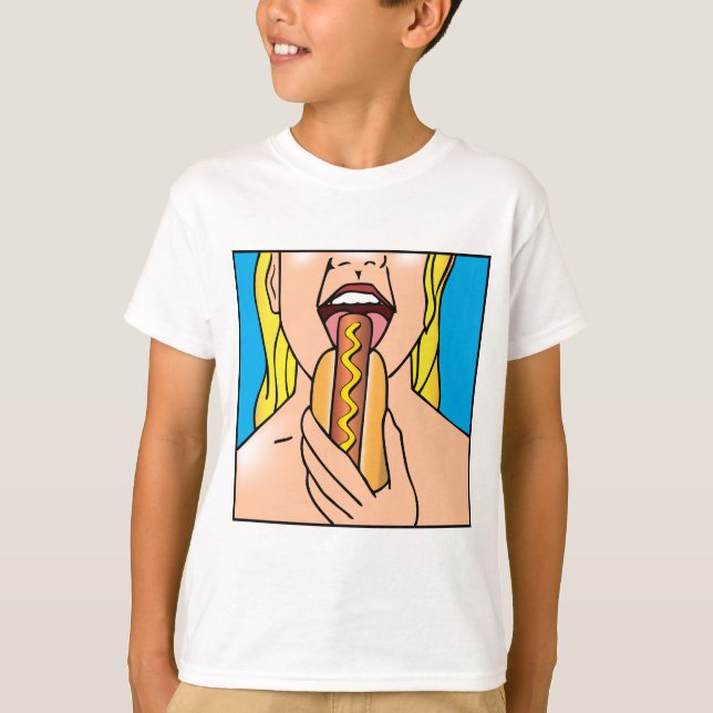 Camiseta Cachorro quente da senhora Eating (Frente)