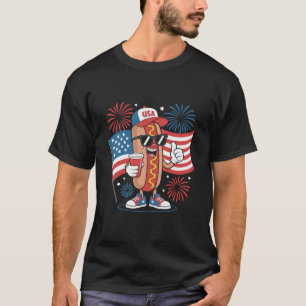 Camiseta Cachorro-quente de 4 de Julho Bandeira Americana P