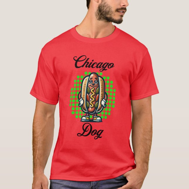 Camiseta Cachorro-quente de Chicago Retro Pop Art (Frente)