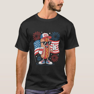 Camiseta Cachorro-quente do dia 4 de julho da bandeira amer