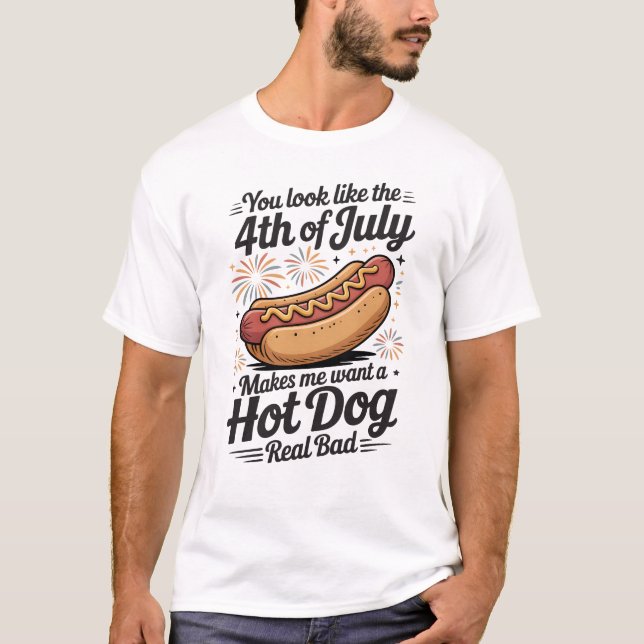 Camiseta Cachorro Quente Engraçado de 4 de Julho (Frente)
