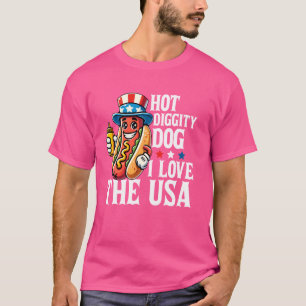 Camiseta Cachorro Quente Eu Amo Os EUA Engraçados Cachorros