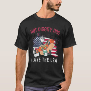 Camiseta Cachorro Quente Eu Amo Os EUA Engraçados Quarto de