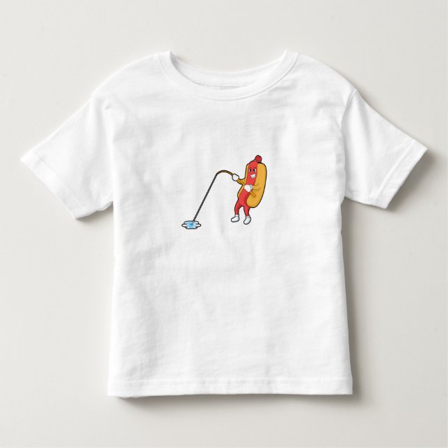 Camiseta Cachorro-quente na pesca com vara de pesca (Frente)