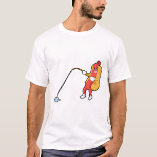 Camiseta Cachorro-quente na pesca com vara de pesca