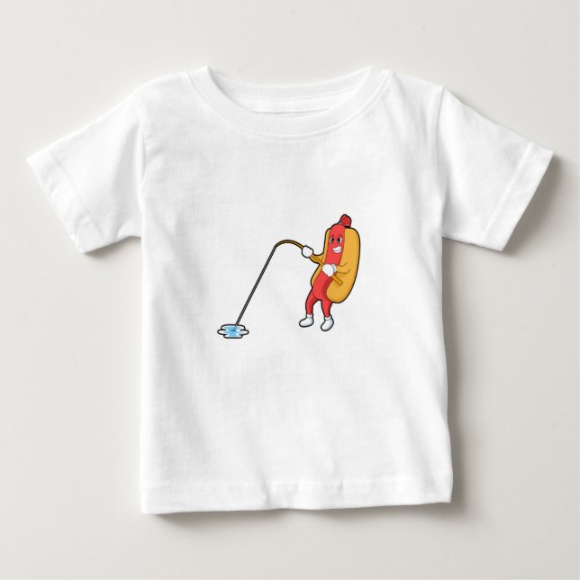 Camiseta Cachorro-quente na pesca com vara de pesca (Frente)