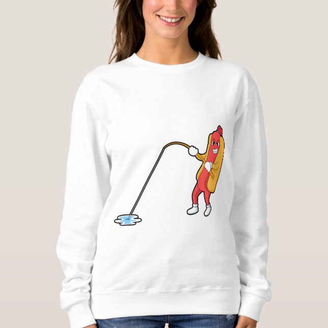 Camiseta Cachorro-quente na pesca com vara de pesca (Frente)
