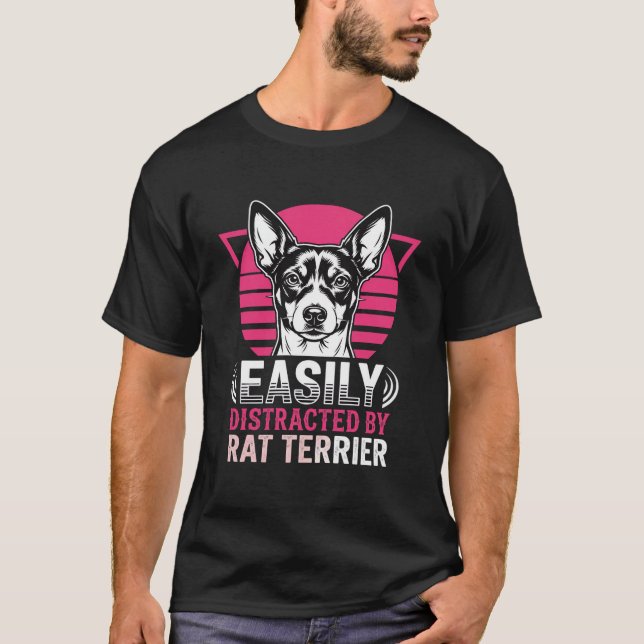 Camiseta Cachorro Rat Terrier Fácilmente Distraído Retro (Frente)