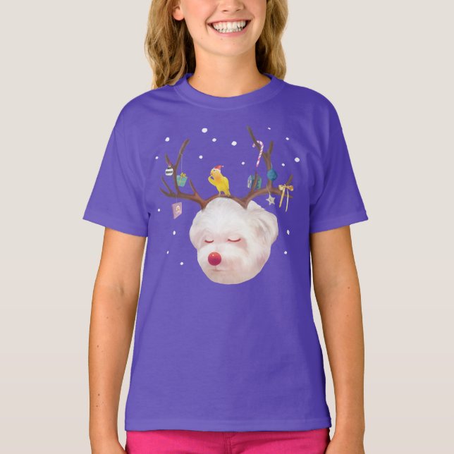 Camiseta Cachorro-Rebelde com Enfeites de natal (Frente)