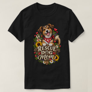 Camiseta Cachorro Resgatado Mamãe Impressão de Pata Floral