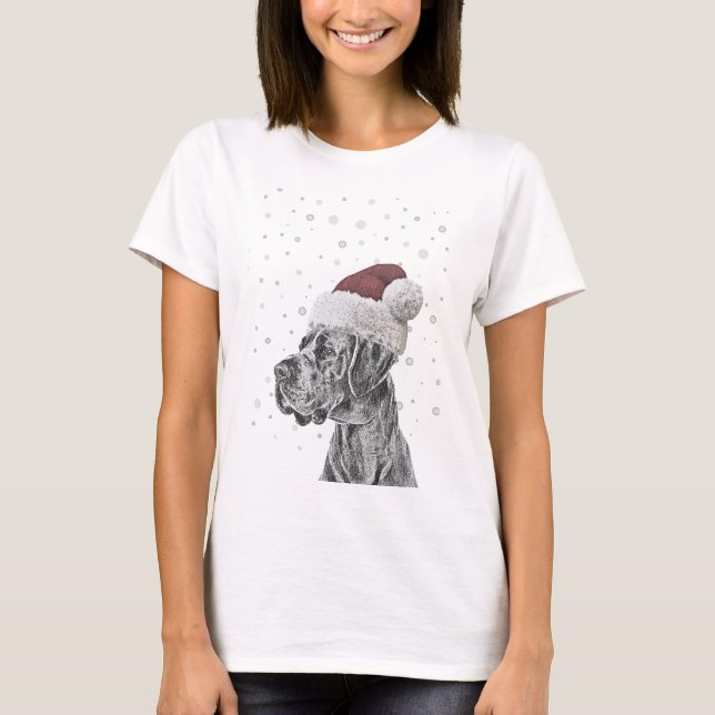 Camiseta Cachorro Retrato de Natal feminino (Frente)