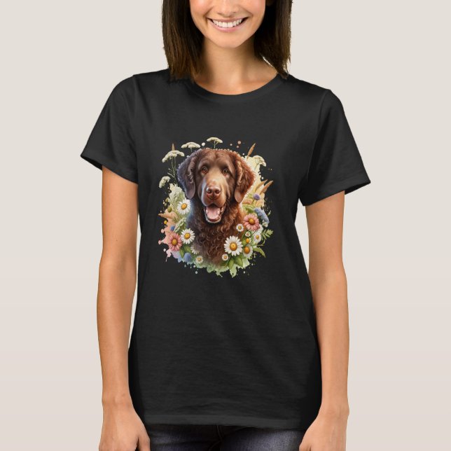Camiseta Cachorro Retriever de Capa Enrolada Flores Silvest (Frente)