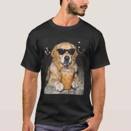 Camiseta Cachorro Retriever Dourado Bebendo Café Gelado Cac