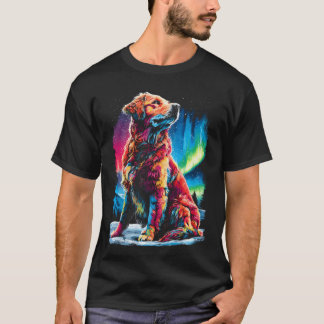 Camiseta Cachorro Retriever Dourado Colorido Aurora Boreal
