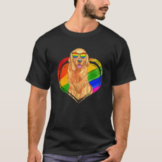 Camiseta Cachorro Retriever Dourado Coração Arco-Íris Pet O